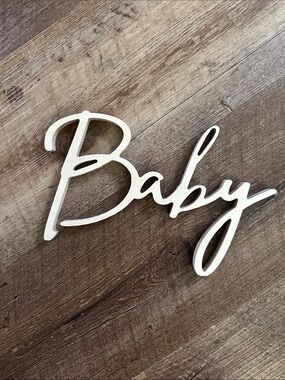 Hand Crafted White "Baby" Script Wall Sign